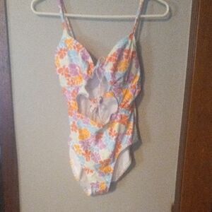 No Boundaries Floral One Piece Swimsuit - Orange, Pink, Purple